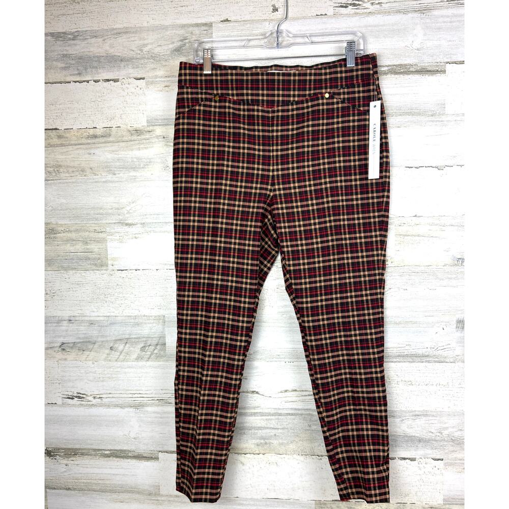 Carole Wren Womens 14P Black Yellow Plaid Straight Tapered Pull-On Pants NEW